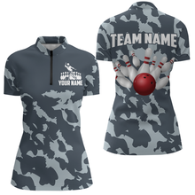Load image into Gallery viewer, Custom Bowling Shirts For Men Women Bowling Team League Jersey Camo Bowling 1/4 Zip Shirts Unisex BDT594