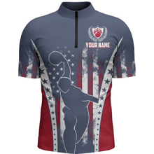 Load image into Gallery viewer, American Bowling Jersey For Men Custom Navy Bowling Shirt Team Bowling Quarter-Zip Shirt BDT316