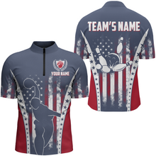 Load image into Gallery viewer, American Bowling Jersey For Men Custom Navy Bowling Shirt Team Bowling Quarter-Zip Shirt BDT316