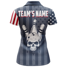 Load image into Gallery viewer, American Flag Bowling Shirt Women Skull Bowling Jersey Team Custom Bowling Polo Shirt BDT379