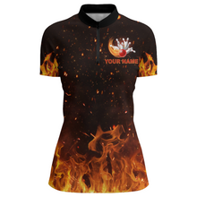 Load image into Gallery viewer, Personalized Women's Bowling Team Shirt Flame Bowling Jersey Custom Funny Bowling 1/4 Zip Shirt BDT330