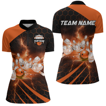 Load image into Gallery viewer, Custom Bowling Jersey For Couples Orange Bowling 1/4 Zip Shirts For Men And Women BDT491
