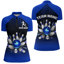 Load image into Gallery viewer, Custom Quarter Zip Bowling Shirts for Men And Women Blue Bowling Team Jerseys Unisex BDT476