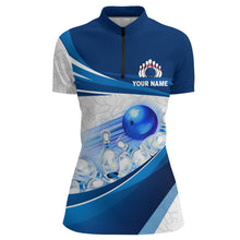 Load image into Gallery viewer, Custom Bowling Shirt For Women Navy Bowling Team Jersey Custom 3D Bowling Quarter-Zip Shirts BDT300