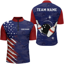 Load image into Gallery viewer, Navy Bowling Quarter-Zip Shirt Men Custom American Bowling Jersey Seamless Pattern Bowling Shirts BDT319