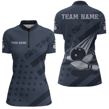 Load image into Gallery viewer, American Flag Bowling Quarter-Zip Shirt Team Patriotic Bowling Jersey Women Bowlers Short Sleeve BDT265