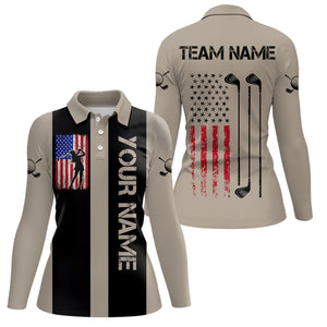 Custom Patriotic Golf Polo Shirt for Men Women Team Golf Shirts Brown and Black MMG47