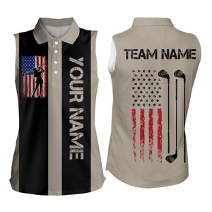 Custom Patriotic Golf Polo Shirt for Men Women Team Golf Shirts Brown and Black MMG47