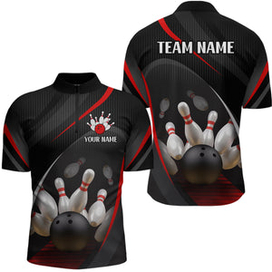Red Bowling Shirts for Men Women Team Custom Bowling Polo & Quarter Zip Shirt MBL71