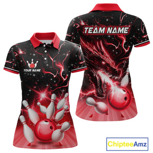 Red Dragon Flaming Bowling Shirt for Men and Women Custom Bowling Jersey for Team MBL87