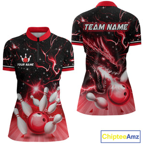 Red Dragon Flaming Bowling Shirt for Men and Women Custom Bowling Jersey for Team MBL87