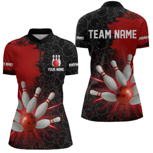Custom Red&Black Bowling Shirts for Men Women Team Bowling Polo and Quarter Zip MBL97