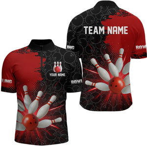 Custom Red&Black Bowling Shirts for Men Women Team Bowling Polo and Quarter Zip MBL97