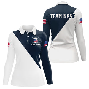 White and Blue Golf Polo Shirt Custom Patriotic Golf Shirts for Men Women Team MMG52