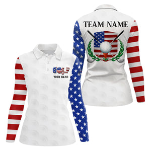 Custom Patriotic Golf Polo Shirt for Men Women Team US Flag Golf Shirts White MMG23