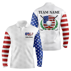 Custom Patriotic Golf Polo Shirt for Men Women Team US Flag Golf Shirts White MMG23