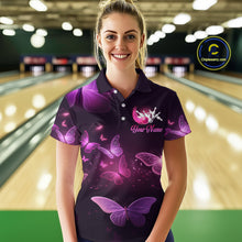 Load image into Gallery viewer, Purple Butterflies Bowling Shirts Men Women Team Bowling Jerseys Polo and Zip Shirt MBL166