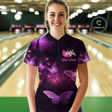 Load image into Gallery viewer, Purple Butterflies Bowling Shirts Men Women Team Bowling Jerseys Polo and Zip Shirt MBL166