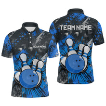 Load image into Gallery viewer, Blue Watercolor Bowling Shirts for Women Men Custom Team Bowling Polo&amp;1/4 Zip Shirt MBL110
