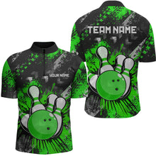 Load image into Gallery viewer, Green Watercolor Bowling Shirts for Women Men Custom Team Bowling Polo&amp;1/4 Zip Shirt MBL110