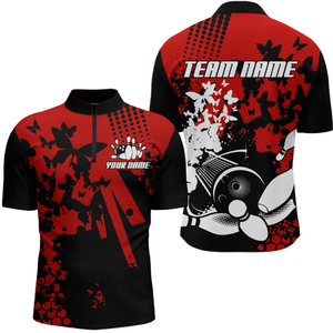 Custom Red Butterflies Bowling Shirts for Men Women Bowling Jersey Team Name MBL79