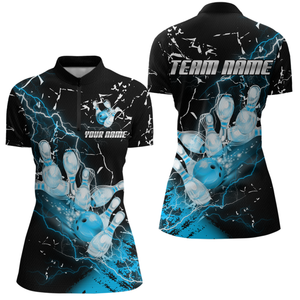 Custom Teal Lightning Bowling Shirts for Men Women Team Bowling Polo & 1/4 Zip MBL80