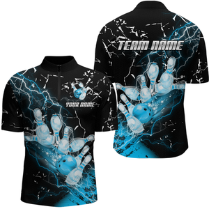 Custom Teal Lightning Bowling Shirts for Men Women Team Bowling Polo & 1/4 Zip MBL80