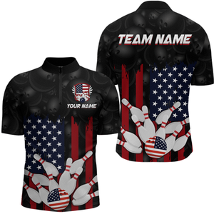 Custom American Flag Bowling Shirts for Men Women Patriotic Bowling Polo & 1/4 Zip MBL03