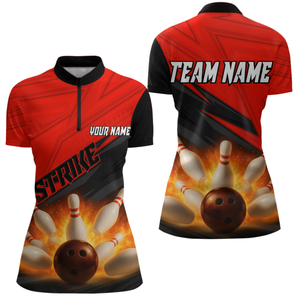 Custom Flaming Red Bowling Shirts for Women Men Team Bowling Polo & Quarter Zip MBL99