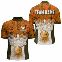 Load image into Gallery viewer, Orange Bowling Shirt for Men 3D Custom Name Bowling Jersey Shirts Team Polo &amp; Quarter-Zip HNT10
