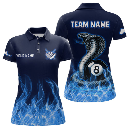 Custom Blue Cobra Snake 8 Ball Pool Flame Billiard Shirts for Women Team Polo & 1/4 Zip Shirts NNT56