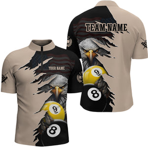 Personalized American Flag Eagle 8 & 9 Billiard Jersey for Men Billiard Shirt Polo & 1/4 Zip NNT38