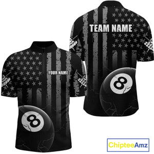 Custom American Flag 8 Ball Billiard Shirts for Men, Billiard Team Polo & 1/4 Zip Shirts NNT64