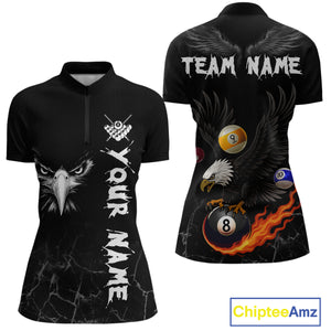 Custom Black Eagle 8 Ball Billiard Shirts for Women Billiard Team Jerseys Polo & 1/4 Zip Shirts NNT52