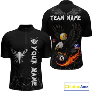 Custom Black Eagle 8 Ball Billiard Shirts for Men Billiard Team Jerseys Polo & 1/4 Zip Shirts NNT52
