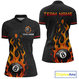 Custom 8 Ball Flame Billiard Shirts for Women Billiard Team Jerseys Polo & 1/4 Zip Shirts NNT50