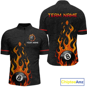 Custom 8 Ball Flame Billiard Shirts for Men Billiard Team Jerseys Polo & 1/4 Zip Shirts NNT50