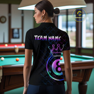 Custom Neon 8 Ball Crown Billiard Shirts for Women Billiard Team Jerseys Polo & 1/4 Zip Shirts NNT53