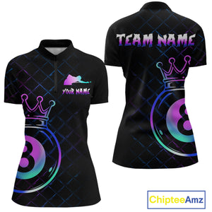 Custom Neon 8 Ball Crown Billiard Shirts for Women Billiard Team Jerseys Polo & 1/4 Zip Shirts NNT53