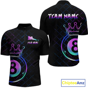 Custom Neon 8 Ball Crown Billiard Shirts for Men Billiard Team Jerseys Polo & 1/4 Zip Shirts NNT53