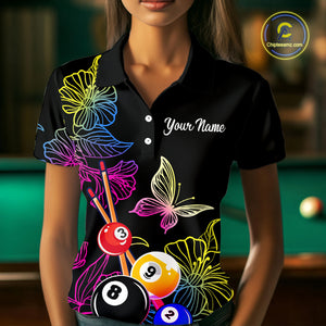 Custom Butterfiles Ball Billiard Shirts for Women Billiard Team Jerseys Polo & 1/4 Zip Shirts NNT51