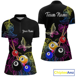 Custom Butterfiles Ball Billiard Shirts for Women Billiard Team Jerseys Polo & 1/4 Zip Shirts NNT51