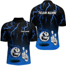Load image into Gallery viewer, Blue Funny Crazy Bowling Shirt for Men Bowling Jersey Shirts Polo &amp; Quarter- Zip Bowling League HNT17