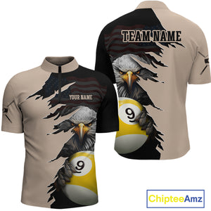 Personalized 9 Ball American Flag Eagle Billiard Shirts for Men Billiard Team Shirts NNT69
