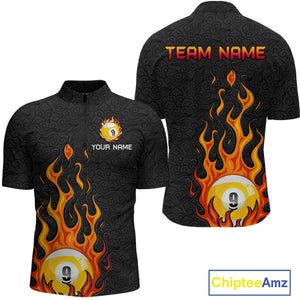 Custom 9 Ball Flaming Billiard Shirts for Men Billiard Team Shirts Billiard League NNT71