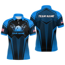 Load image into Gallery viewer, Custom Blue Bowling Jersey for Men Bowling Team Shirts Bowling Uniform Polo &amp; 1/4 Zip HNT158
