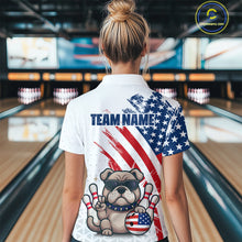 Load image into Gallery viewer, Funny US Flag French Bulldog Bowling Women Polo &amp; 1/4 Zip Shirts Bowling Team Jersey HNT88