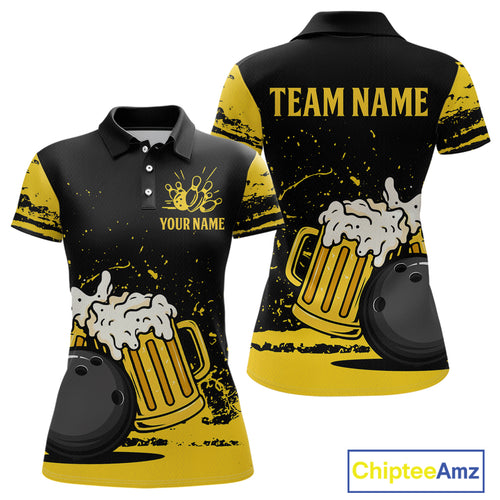 Custom Funny Beer Bowling Women Shirts Bowling Uniform Polo & 1/4 Zip Bowling Team Jerseys HNT98