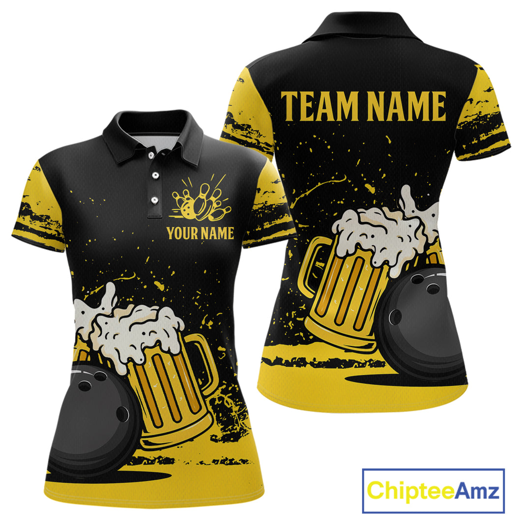 Custom Funny Beer Bowling Women Shirts Bowling Uniform Polo & 1/4 Zip Bowling Team Jerseys HNT98