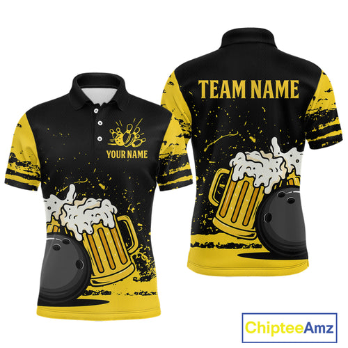 Custom Funny Beer Bowling Men Shirts Bowling Uniform Polo & 1/4 Zip Bowling Team Jerseys HNT98